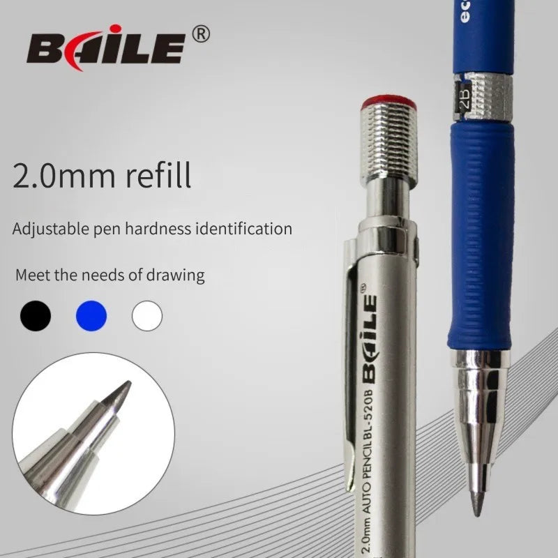 Mechanical Pencil Set 2.0 mm with 2B Black/Colors Lead Refill For Writing Sketching Art Drawing Painting School Automatic Pencil Qme