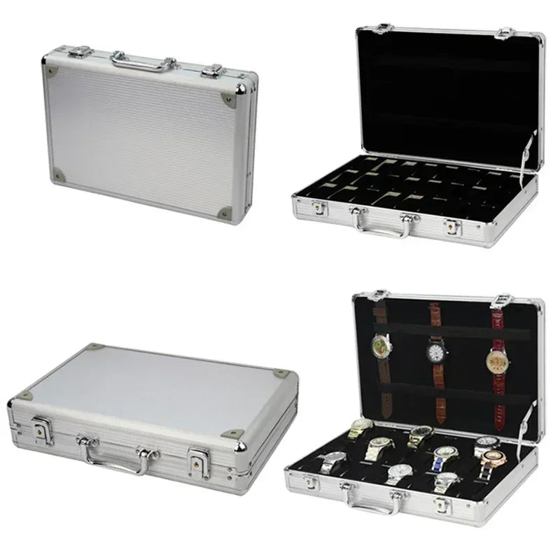 Useful Aluminium Watches Box 12 Grid Slots Jewelry Watches Display Storage Box Square Case Suede Inside Rectangle Watch Holder Qme
