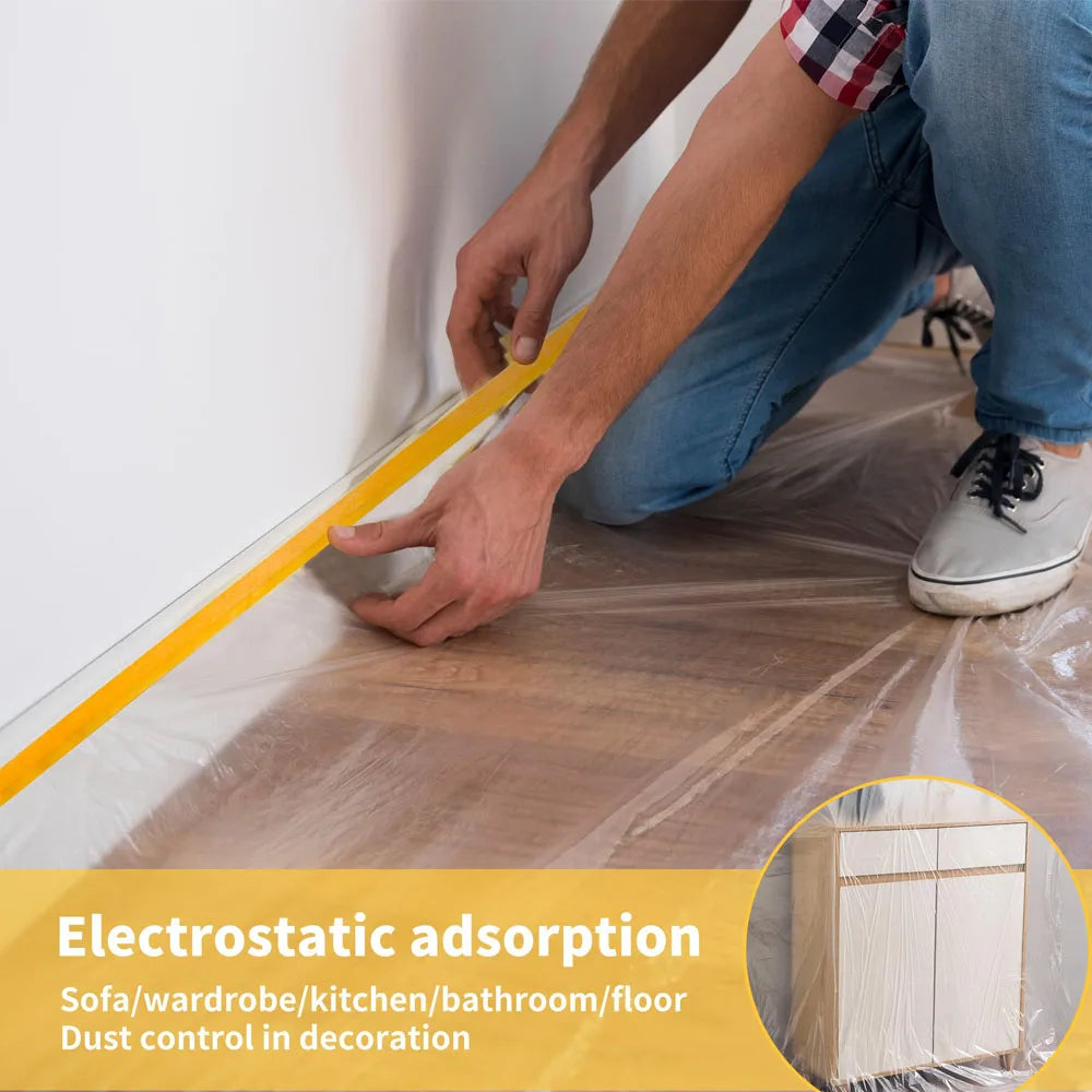 10M Pre-Taped Masking Film Anti Dust Plastic Drop Cloth for Spray Paint Automobile Painting Living Room Furniture Dust-proof Qme
