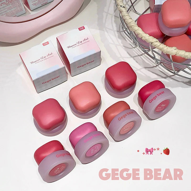 Gege Bear Mousse Lip Cheek Balm Korean Matte Blush Tint Versatile Qme