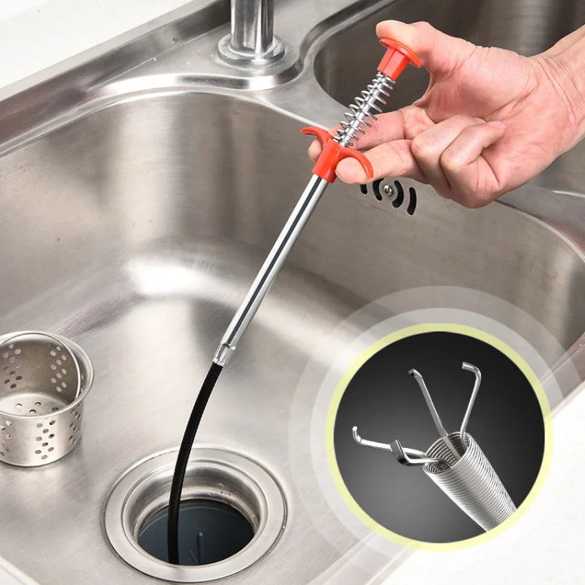 1pc Multifunctional Cleaning Claw Flexible Drain Unclog Grabber Cleaning Tool Sink Hair Remover Qme black 1.6m