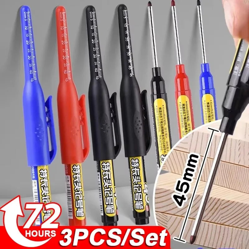 1-10Pcs Multi-Purpose 45mm Deep Drill Hole Long Nib Waterproof Marker Pens for Bathroom Woodworking Long Head Carpenter Pen Qme