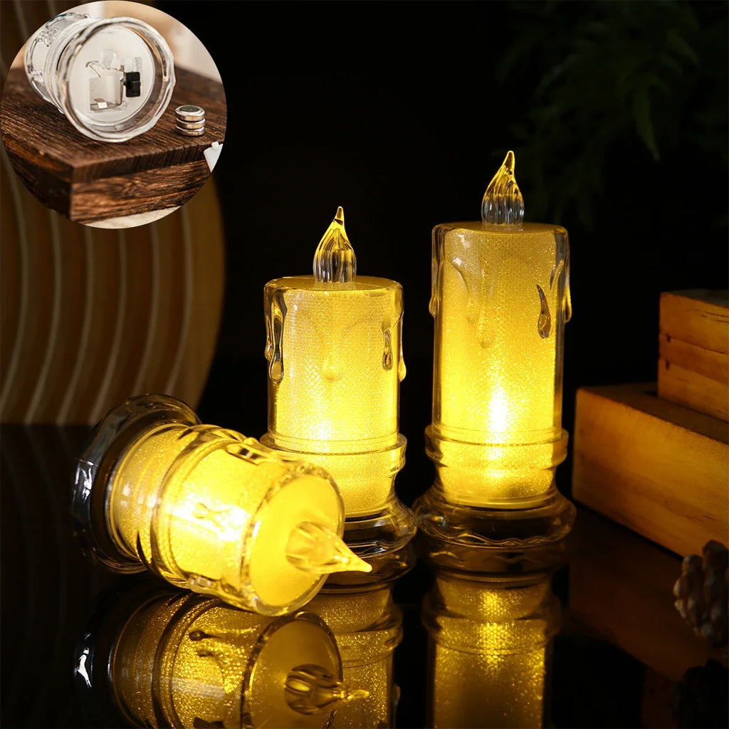 LED Crystal Candle Light Christmas Smokeless Romantic Birthday Candle Mini Transparent Electronic Candle Light Qme