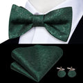 Hi-tie Silk Mens Self Bow Tie Hanky Cufflinks Blue Red Gold Black