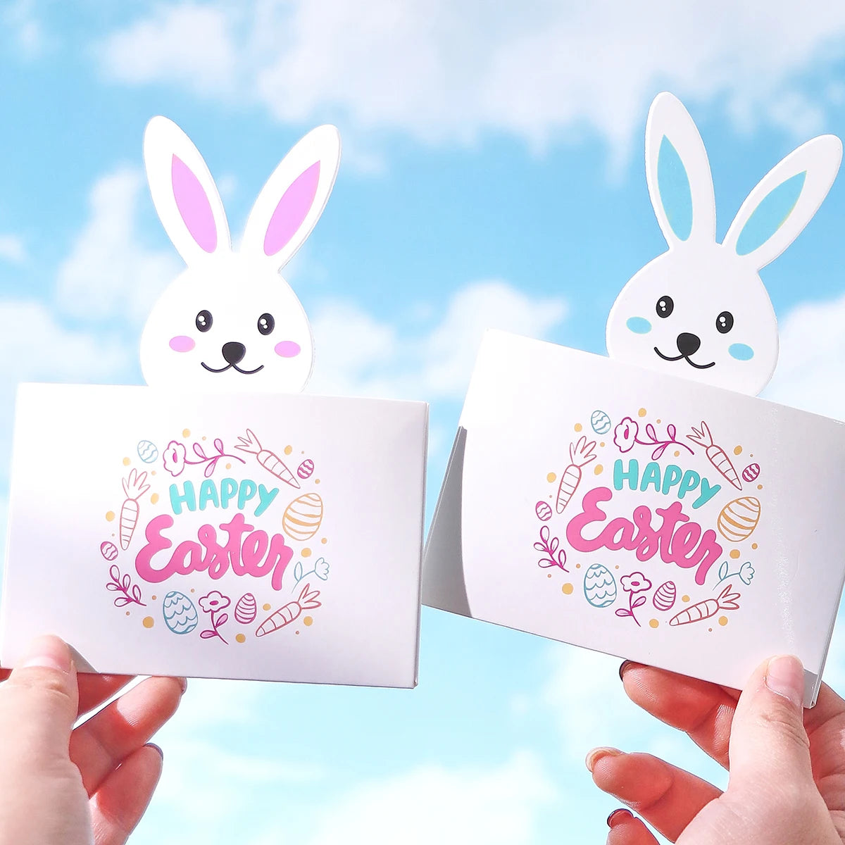 5-Piece Set of Colorful Easter Bunny Pattern Greeting Cards, Holiday Party Favors, Easter Decorations, Easter Gifts, Easter Centerpieces, Home Decor, Table Decorations, Easter Party Supplies, Spring Party Decorations, Spring Qme