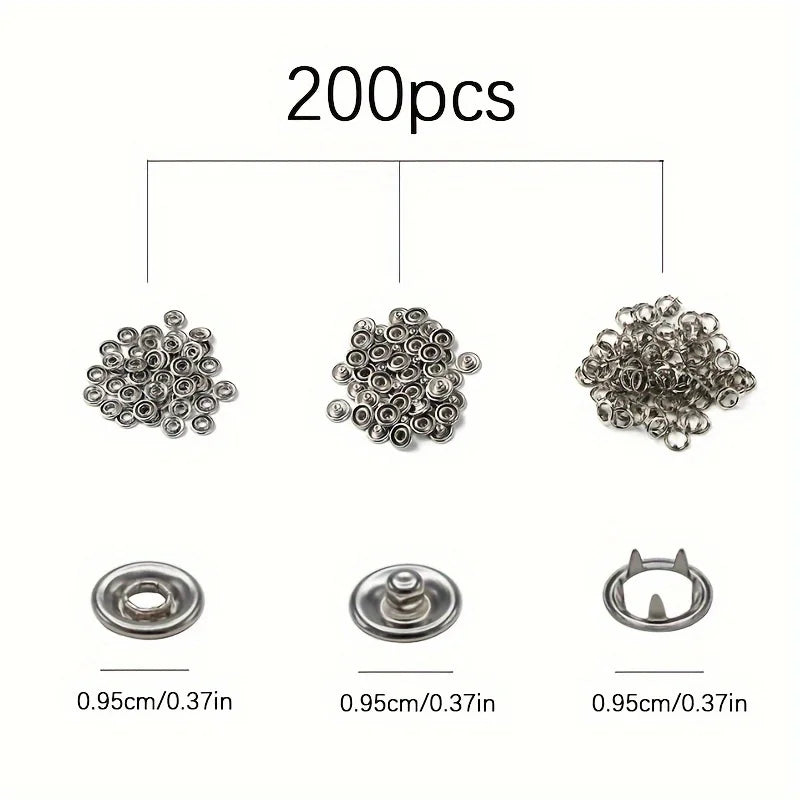 200PCS Stainless Steel Snap and Fastener Pliers Kit - Easy-to-Use DIY Clothing Button Mounting Kit for Safe and Durable Fastenin Qme