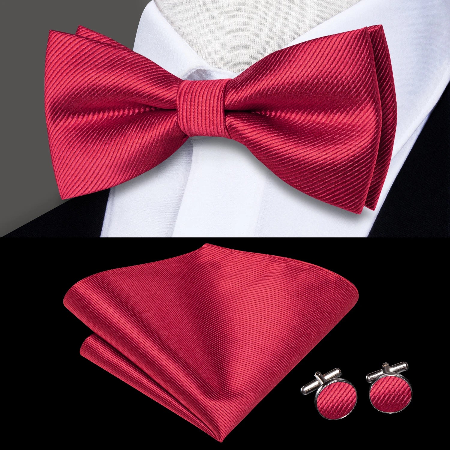 Hi-tie Dusty Pink Silk Mens Solid Sage Green Pre-tied Bow Tie Hanky Qme LH-2512