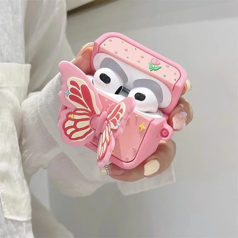3D Cartoon Butterfly Headphone Case for AirPods 1/2,AirPods Pro,AirPods Pro 2,AirPods 3 Headphones, Anti-drop Headphone Case Qme