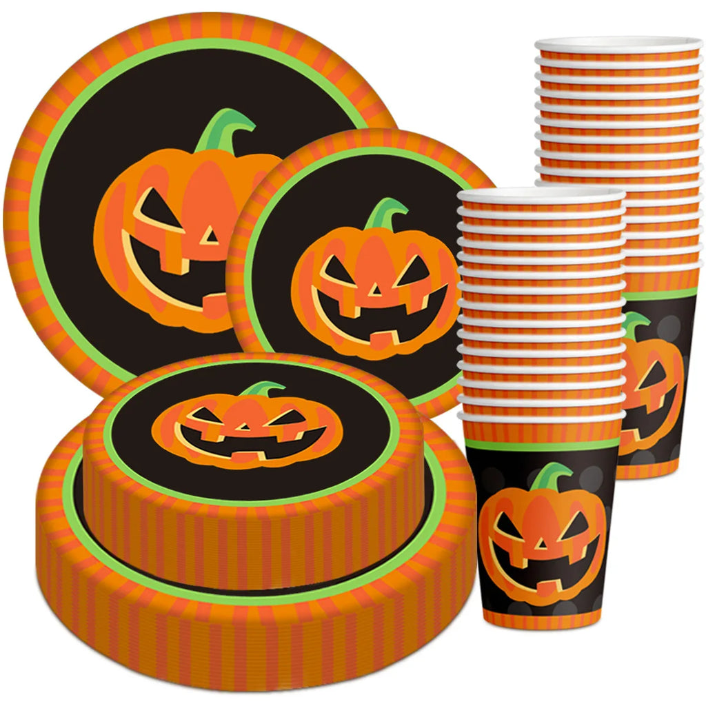 One-off Halloween Dinnerware Pumpkin Pattern Plate Cup Holiday Qme