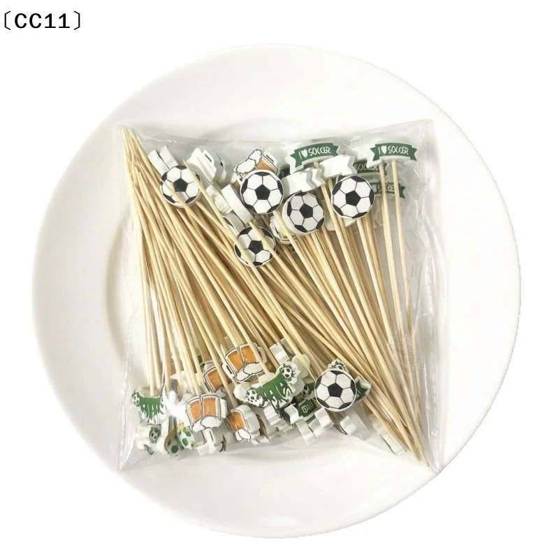Soccer Bamboo Food Fruit Picks Disposable Eco-friendly Skewers Cute Qme