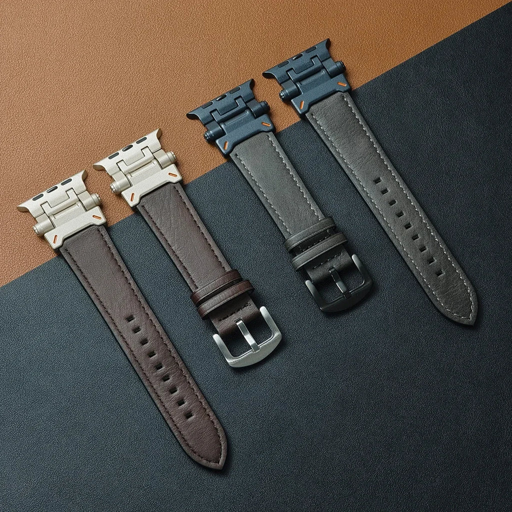 Leather Band for Apple Watch Ultra 2 49mm Men Watchband Strap Correa Bracelet for IWatch series 9 7 8 6 5 4 Se 3 45mm 44mm 42mm Qme