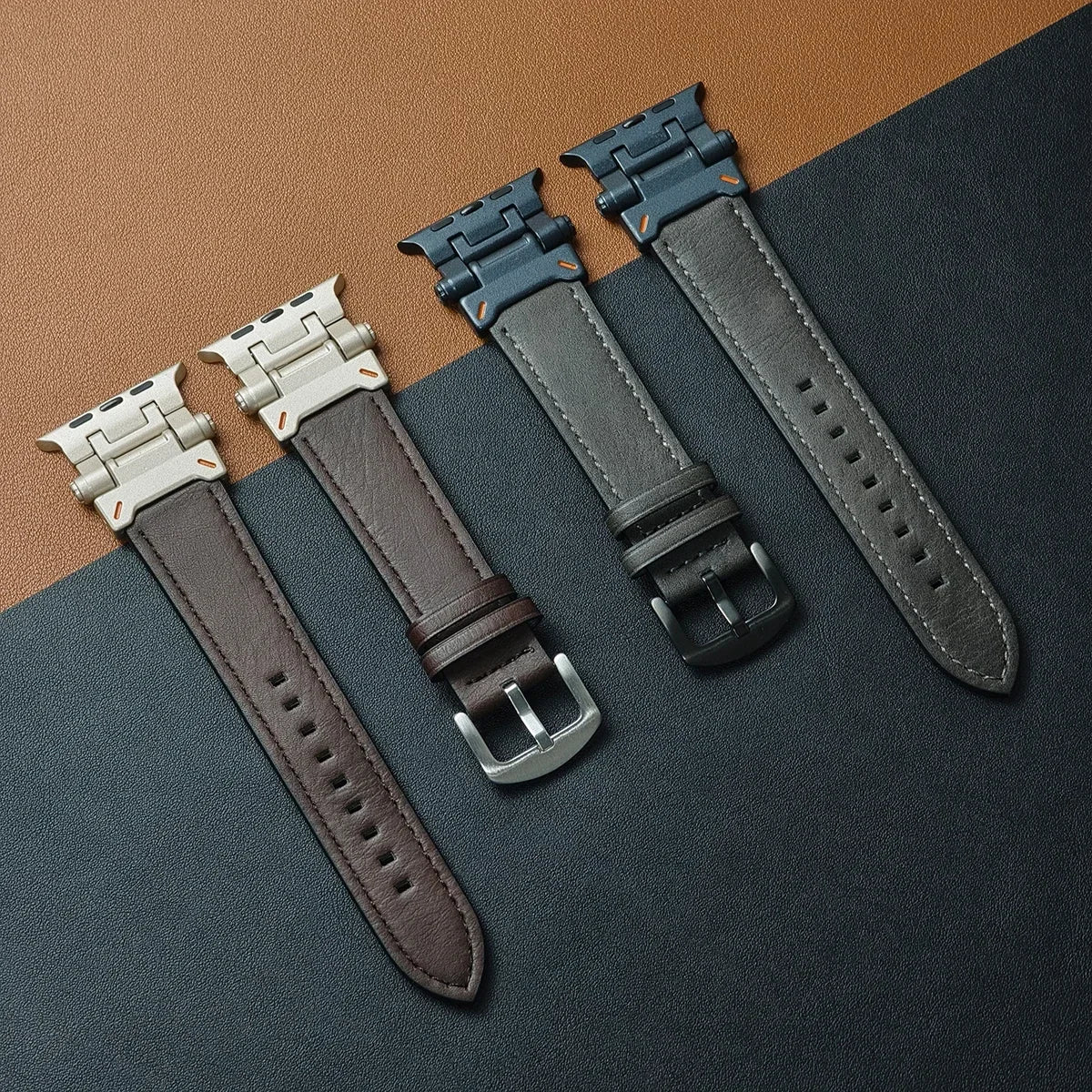 Leather Band for Apple Watch Ultra 2 49mm Men Watchband Strap Correa Bracelet for IWatch series 9 7 8 6 5 4 Se 3 45mm 44mm 42mm Qme