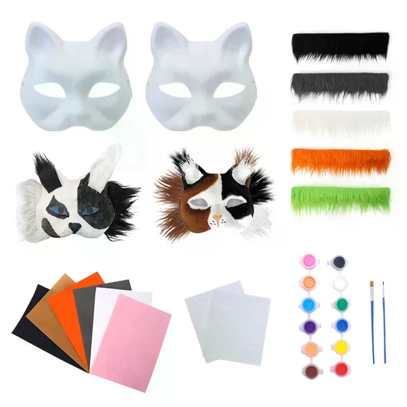 DIY Handmade Graffiti Half Face Therian Mask Blank Masks Hand Painted Qme