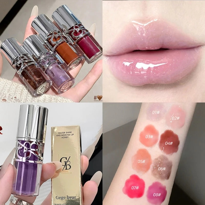 Clear Glass Gray Coffee Shine Lip Gloss Mirror Watery Moisturize Plumper Long Lasting Lip Tint Juicy Lip Oil Gloss Stain Makeup Qme