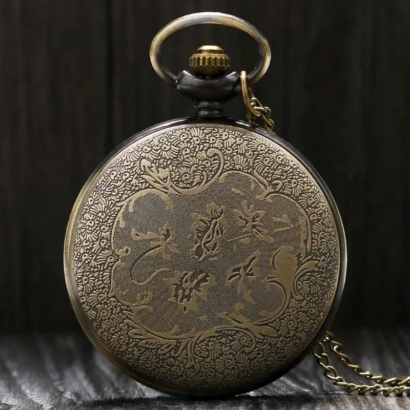 Bronze pocket watch, personalized quartz pocket watch, triangular pattern hanging chain, gift pocket watch for boys and girls Qme