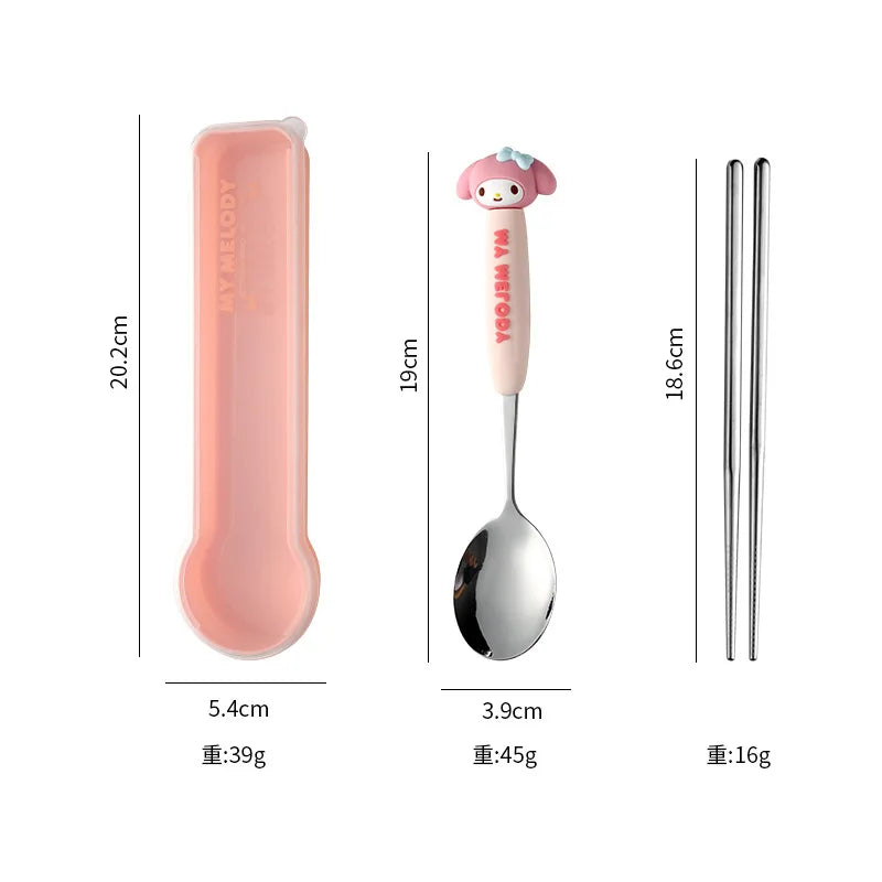 Hello Kitty Kuromi Spoon and Chopsticks Cute and Cartoon-Style Portable Cutlery Set Qme 4
