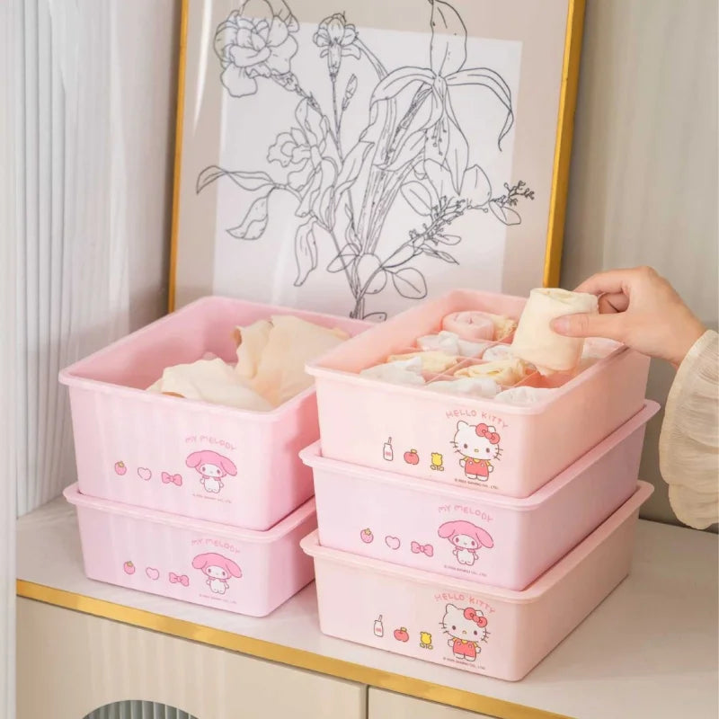 Hello Kitty Kuromi Cute Underwear Storage Box Compartmented with Lid for Underwear and Socks Home Storage Qme
