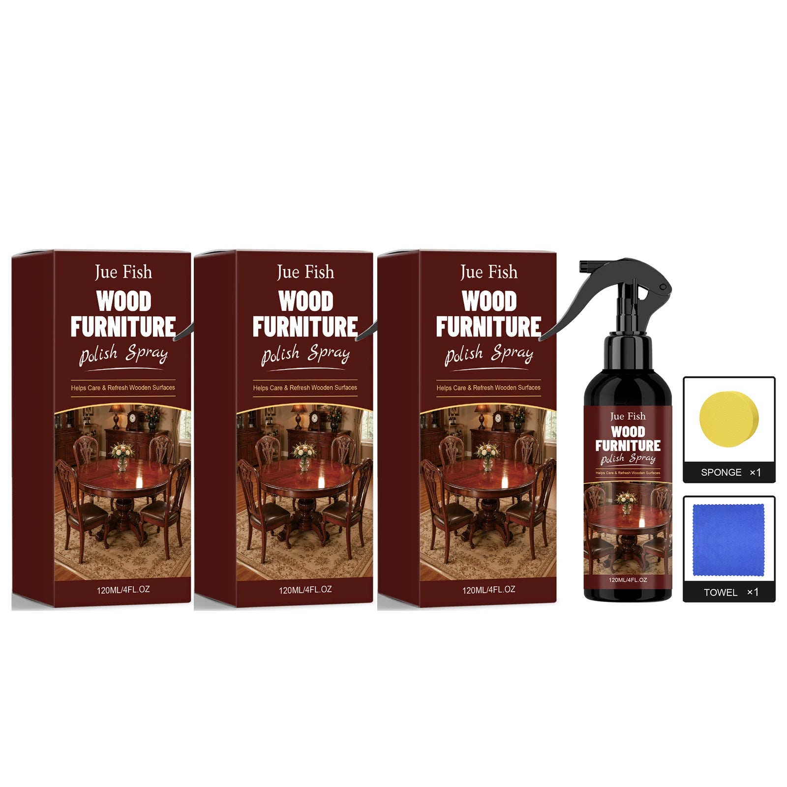 Beeswax Polish Spray Remove Dust Brightening Improve Dull Paint Surface Prevent Drying & Cracking Home Wood Furniture Care Agent Qme 3 x 120ML Boxed