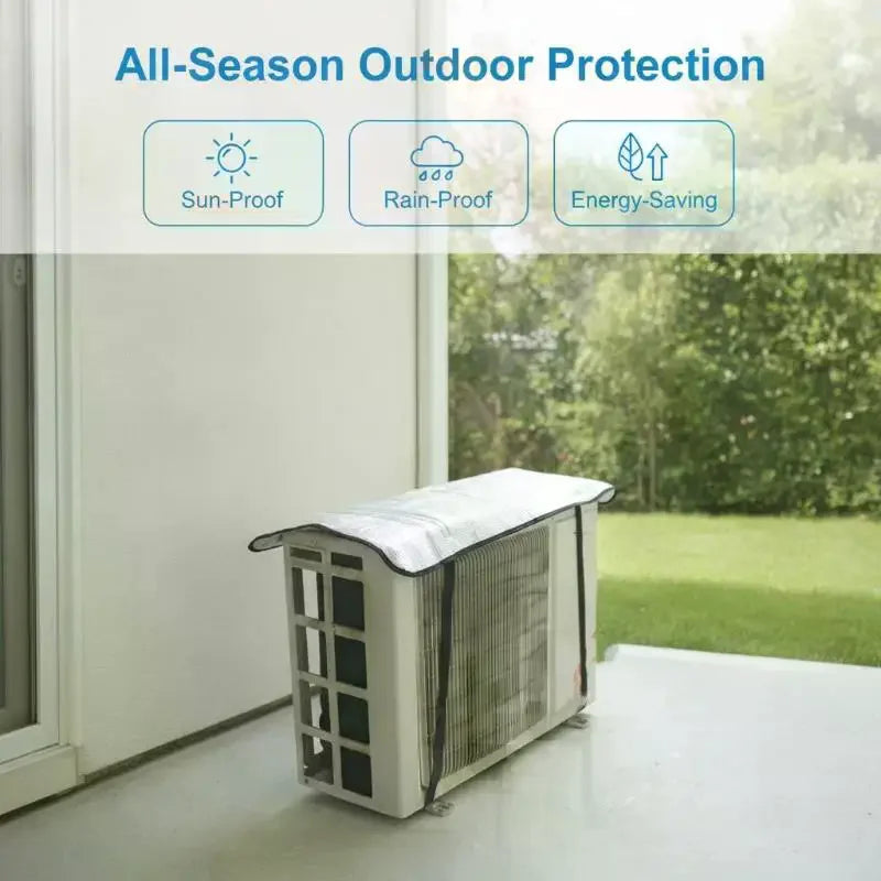 Outdoor Air Conditioner Cover Rainproof Sun Resistant Aluminum Foil Dust Cover With Elastic Band Lifting Loop Qme