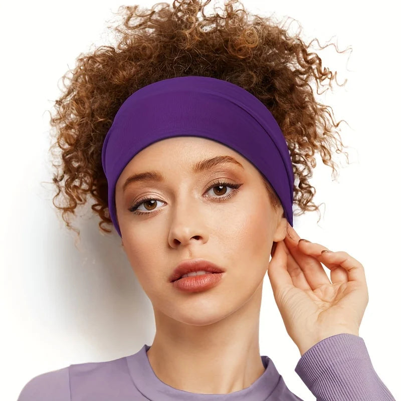 Men Women Elastic Sports Headband, Sweat Wicking Non Slip Wide Workout Hair Band for Running Cycling Yoga Gym Fitness Qme