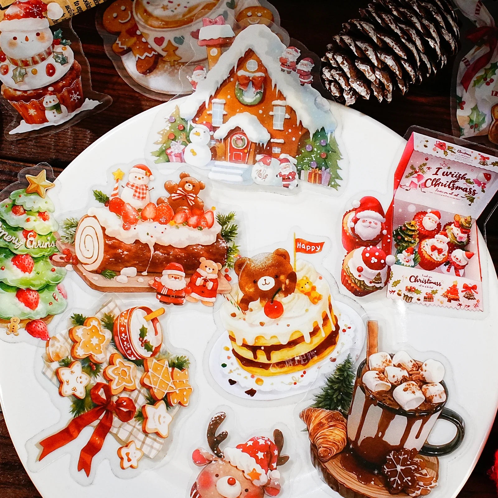15 Sheets Christmas Theme PET Sticker Pack for Scrapbook DIY Photo Frame Collage Decor, Christmas Gift Decorative Stickers Qme