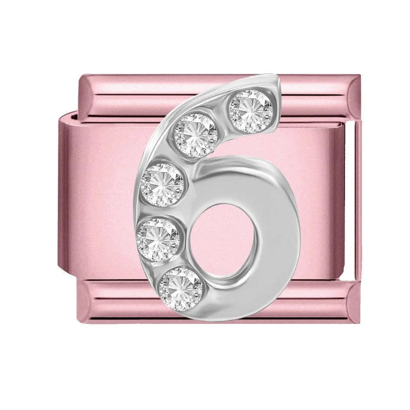 Hot Selling Shiny Zircon Numbers 0-9 Italian Charm Link 9mm Stainless Steel Modular Bracelet Jewelry Accessories DIY Wholesale Qme Style 17