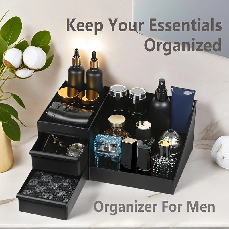 Organizer For Men, Cologne Holder For Dresser, Perfume Stand, Bathroom Countertop Organizer With Drawers Qme