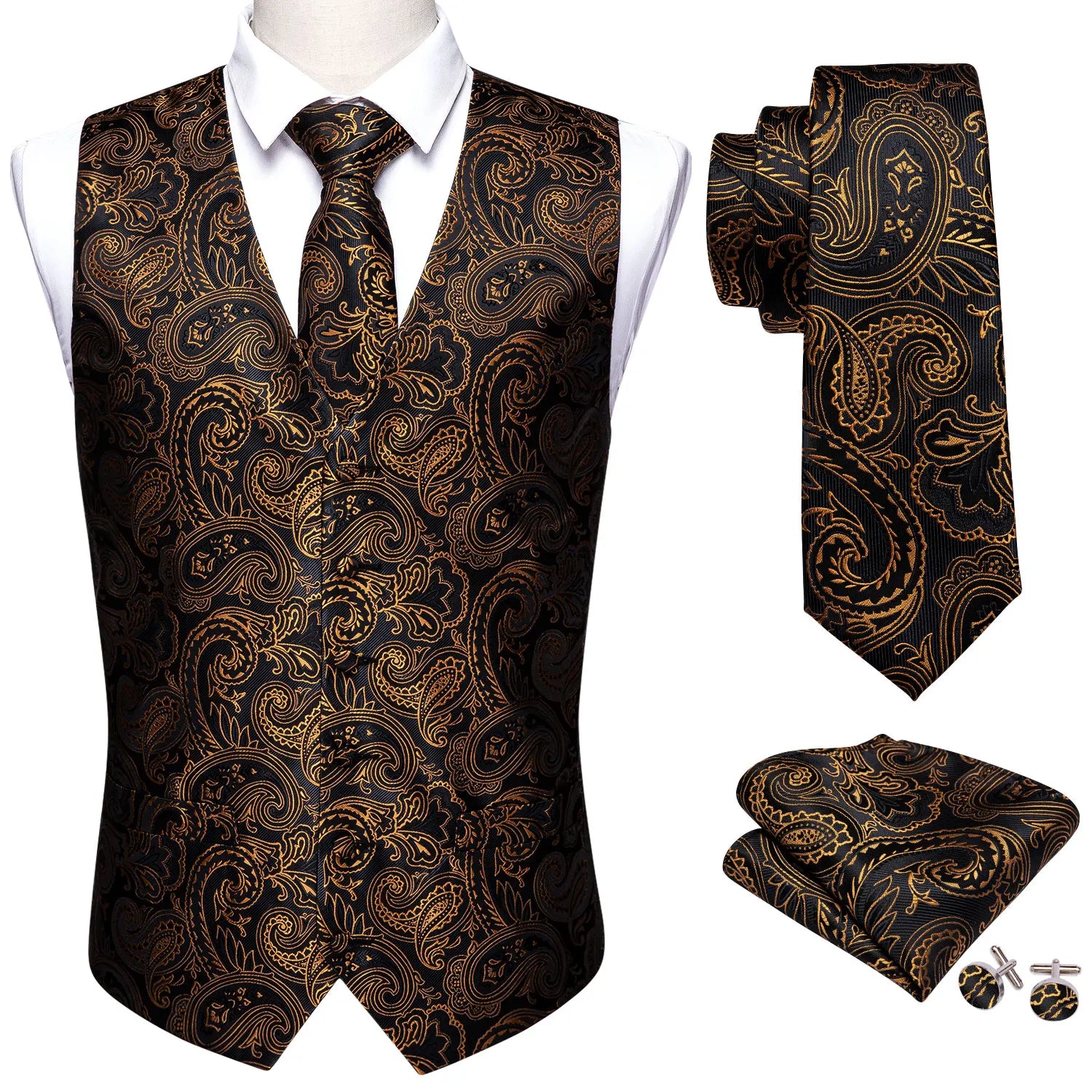 Men's Paisley Floral Vest Includes Matching Tie Cufflinks Weddings Qme MJ-2045 M