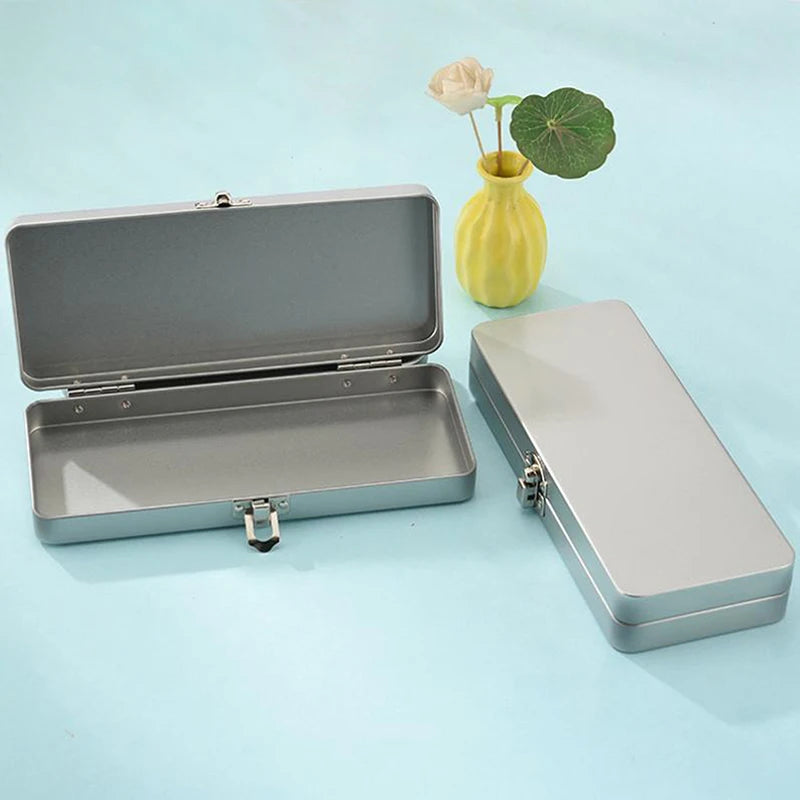 Durable Flip Rectangular Organizer Classic Metal Storage Box Lid Qme