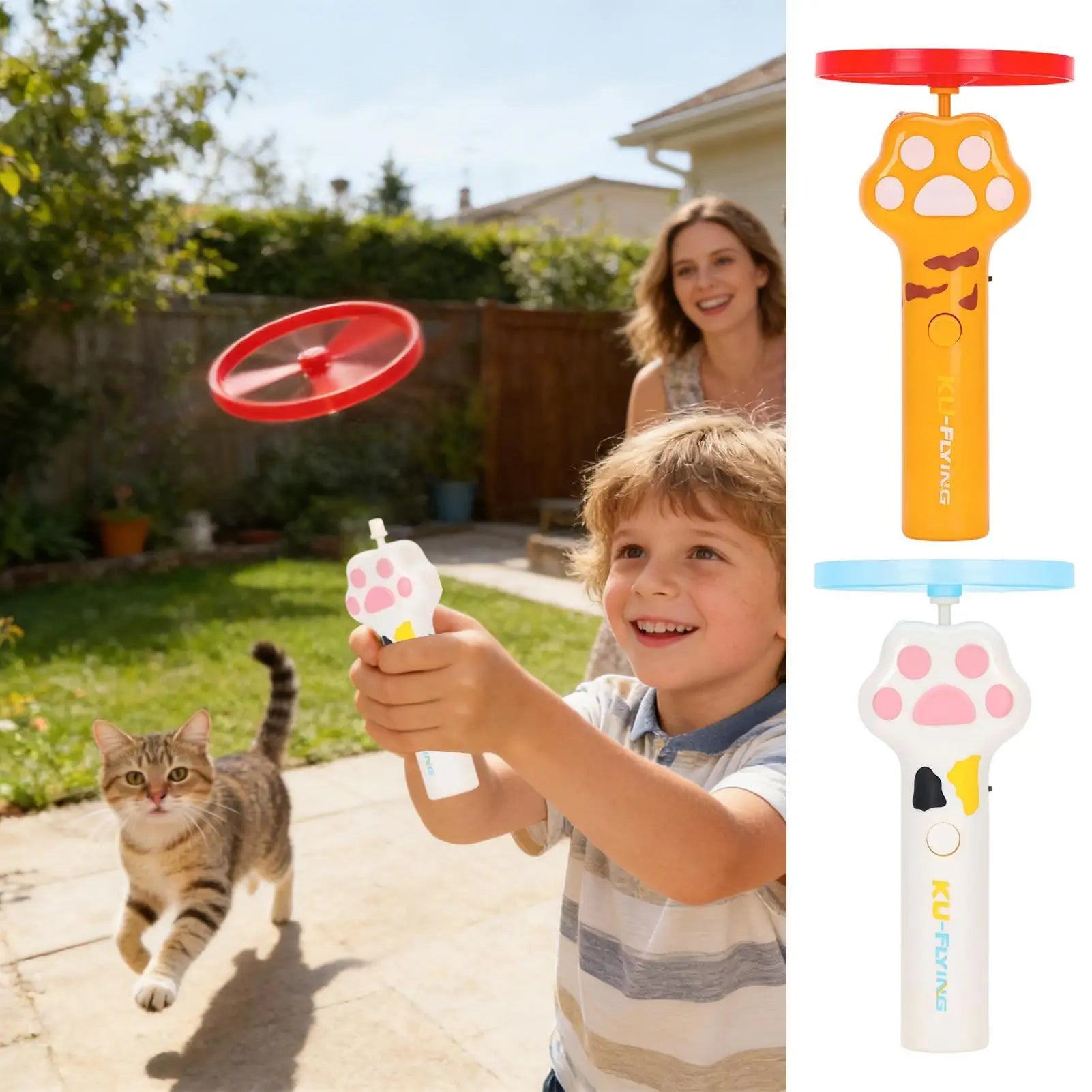 Cat Disc Launcher Rechargeable Flying Launcher With 6 Discs Interactive Cat Toy For Outdoor Play Garden Backyard Patio Balcony Qme