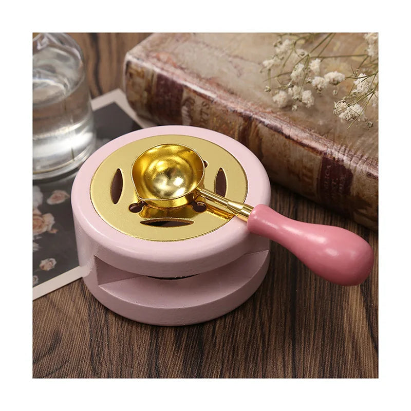 Retro Solid Wood Sealing Wax Burner Sealing Wax Melting Pot Wax Seal Holder Spoon Wax Heater Furnace Stove DIY Craft Supplies Qme