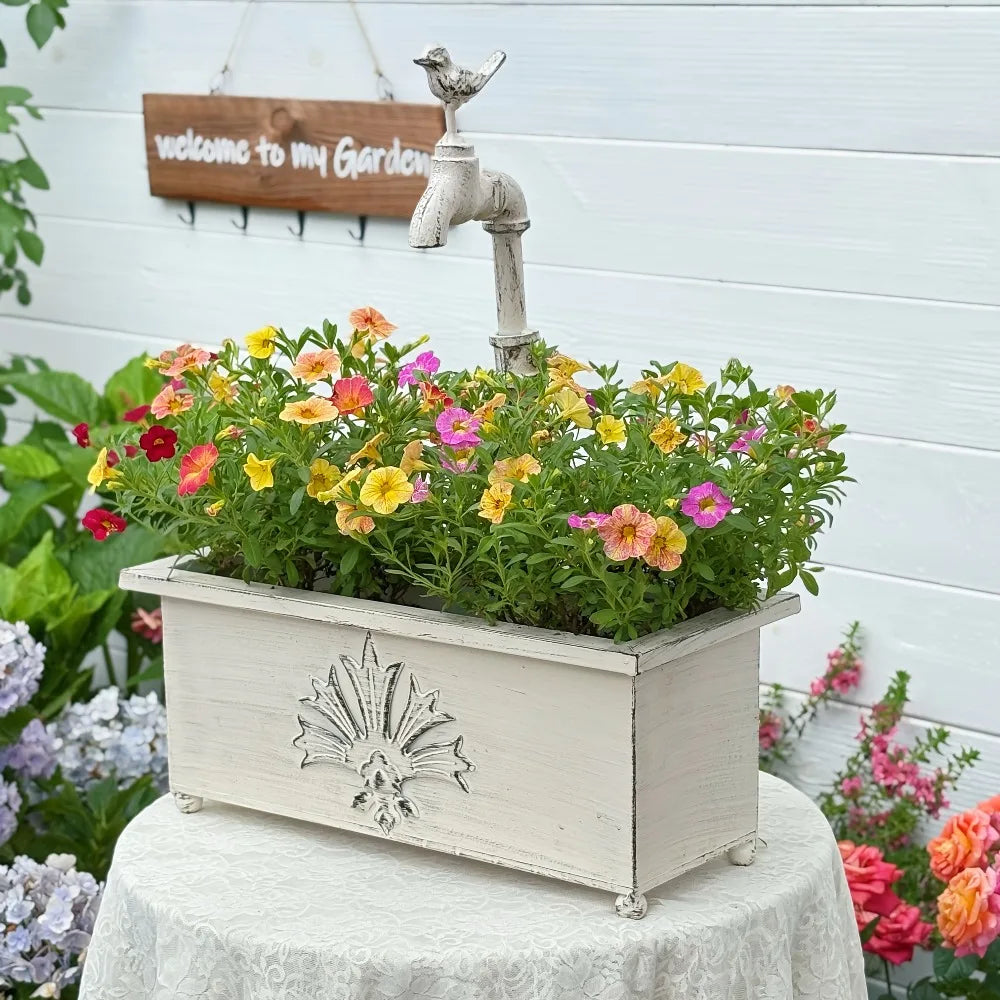 Faucet Metal Rectangular Flower Pot Vintage Flower Planter Container Vase Farmhouse Decor for Indoor Outdoor Garden Decorative Qme