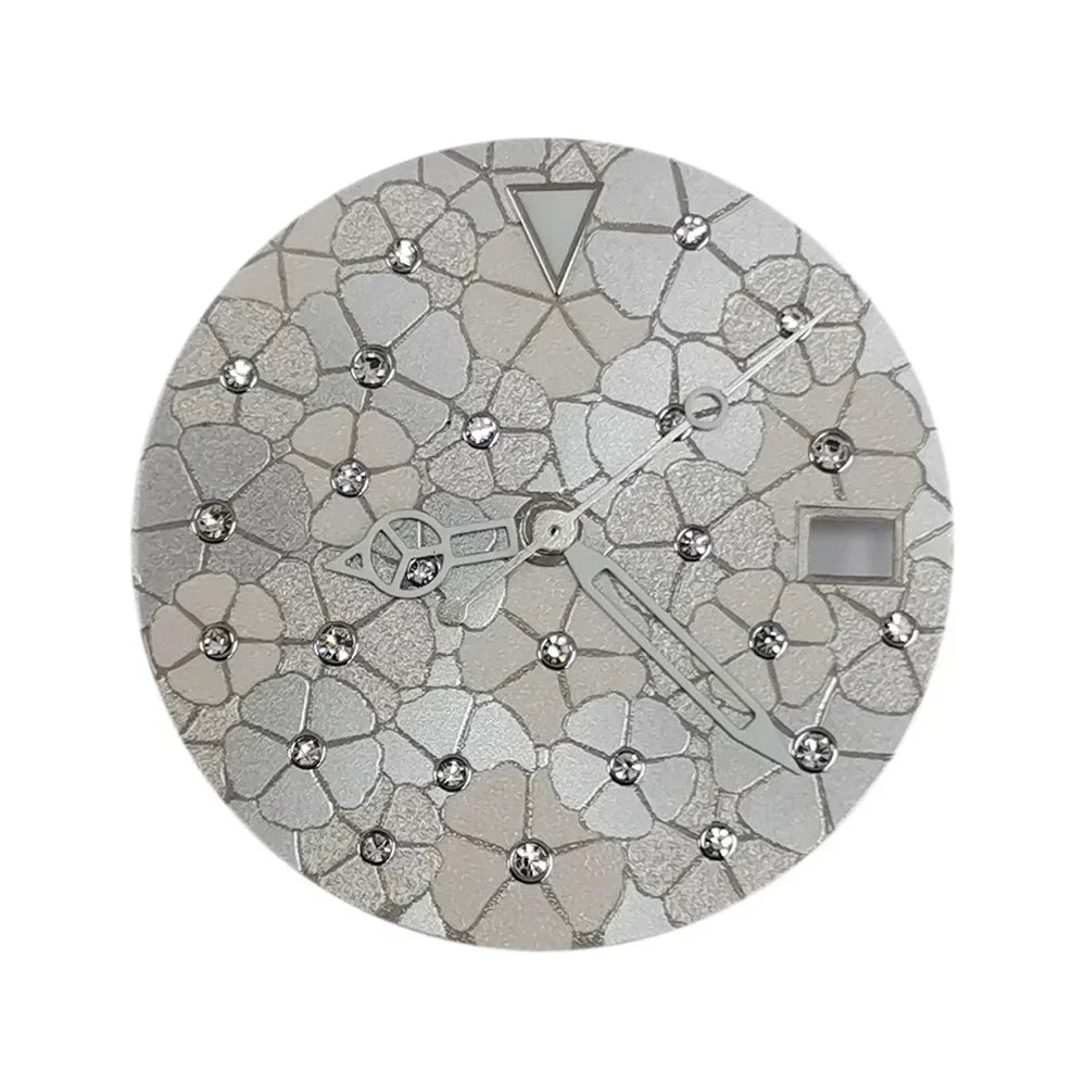 28.5mm Watch Faces Inlaid Watch Dial + Skeleton Hands for Men Women Watch Modification Accessories for NH35/NH36/4R/7S Movement Qme Silver