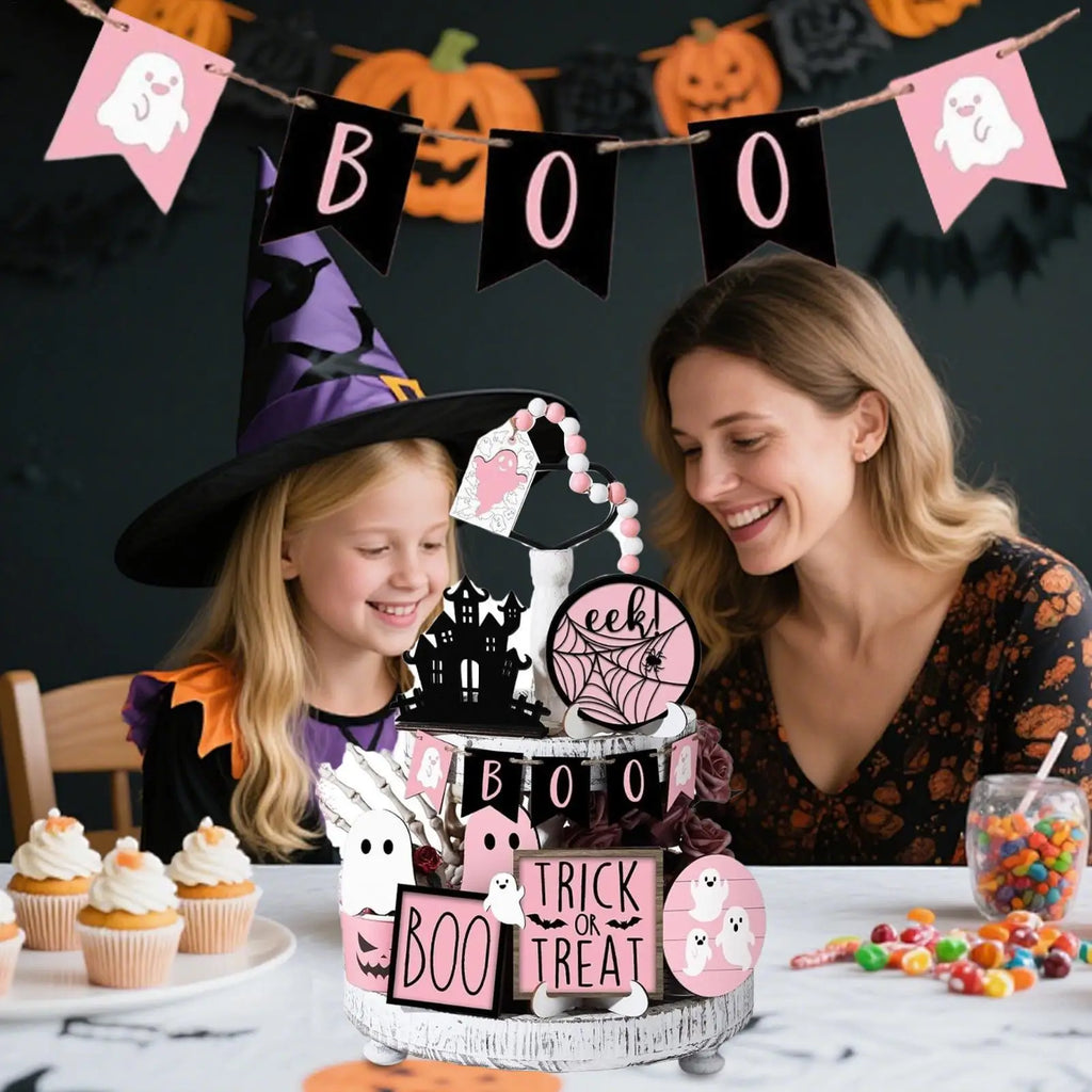 Halloween Tiered Tray Decorations 13 Desk Decor Boo Ghost Themed Qme