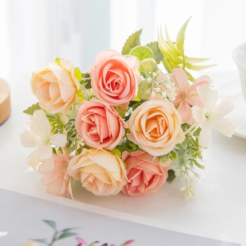 Artificial 1PC Flowers Wedding Home Bedroom Decoration Bridal Bouquet Garden Fake Silk Roses Hydrangeas Vase For Board Outdoors Qme style 2