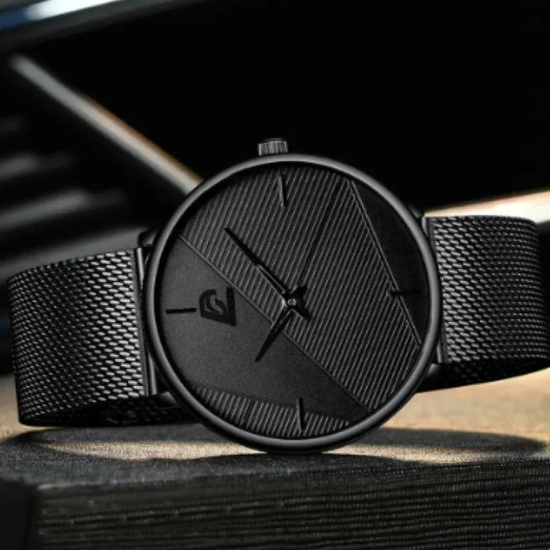 3PCS Set Minimalism Fashion Mens Watches Simple Men Business Mesh Belt Quartz Watch Male Casual Necklace Bracelet Wristwatch Qme