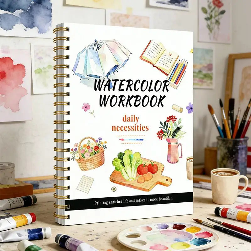 Spiral Bound Watercolor Flower Workbook Thick Paper Easy Guides Qme