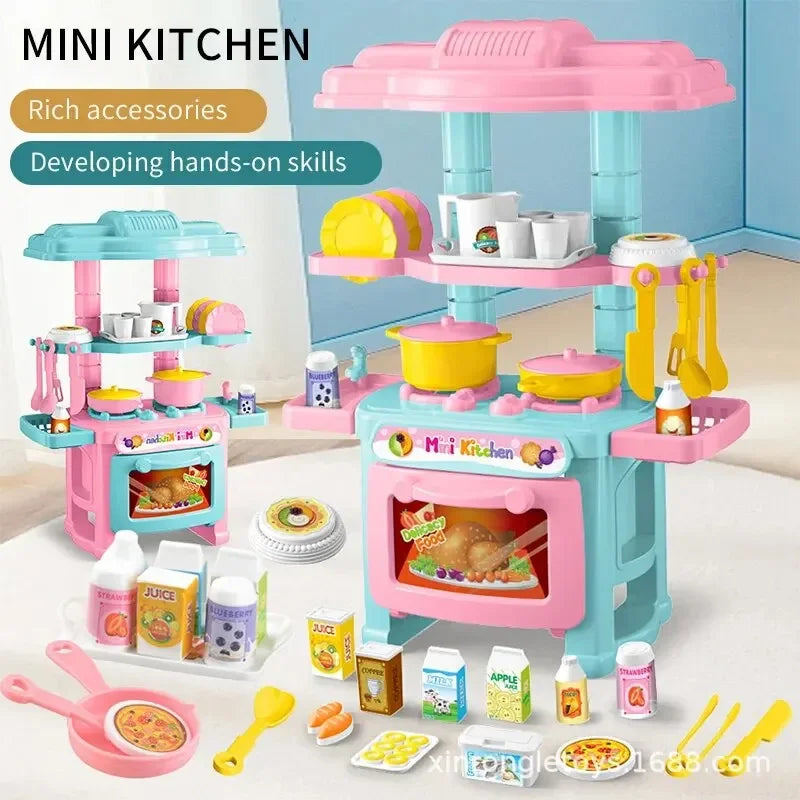 Mini Kitchen Counter Play Set DIY Simulated Cooking Food Tableware Play House Role Play Pretend Game Toy Gift Kid Boy Children Qme
