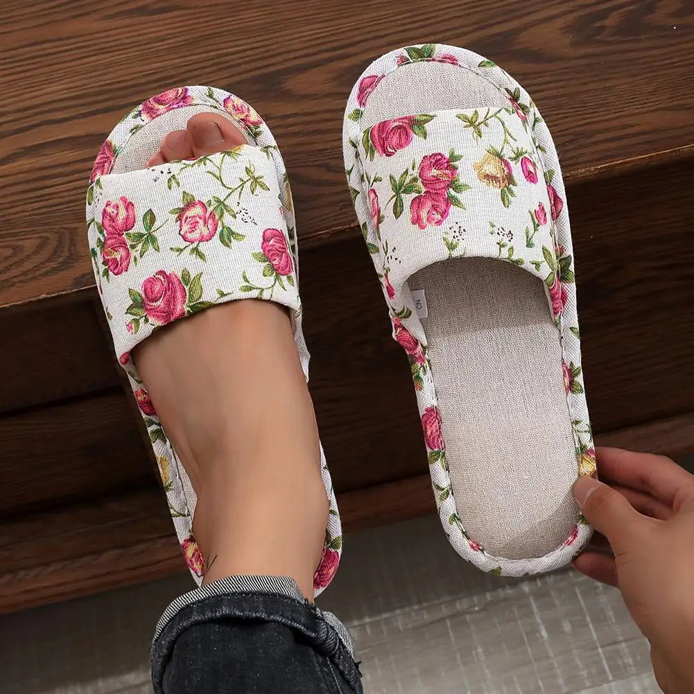 Fashion Floral Slippers Women Casual Comfortable Indoor Home Flat Shoes Anti Slip Sandals Spring Autumn September Essential Qme