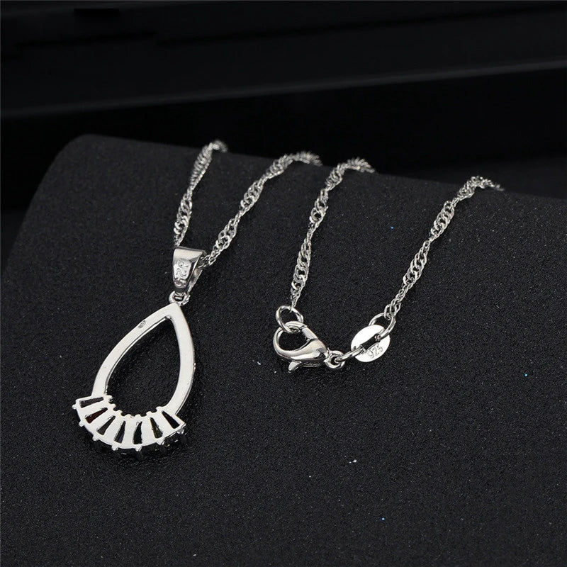 Earrings Necklace Jewelry Sets Real 925 Sterling Silver Color Rainbow Crystal Necklace Earrings for Women Girls Nice Gift Qme