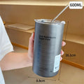 Thermos Portable Stainless Steel Coffee Cup Bottle Straw Insulation Qme Light Grey 600ml