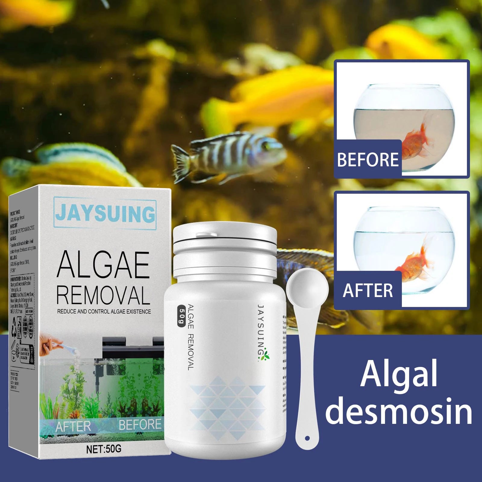 Algae and moss remover; green water and cyanobacteria remover; aquarium and aquarium algae remover; aquatic plant remover Qme
