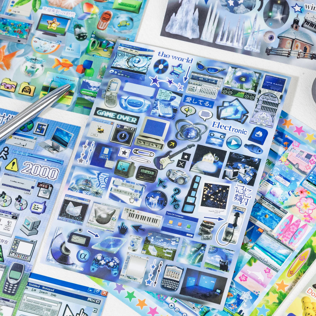 Y2K Millennium Retro Nostalgic Sticker Book, Decorative Collage Supplies for Journals, Multi-purpose Ornamental Stickers Qme