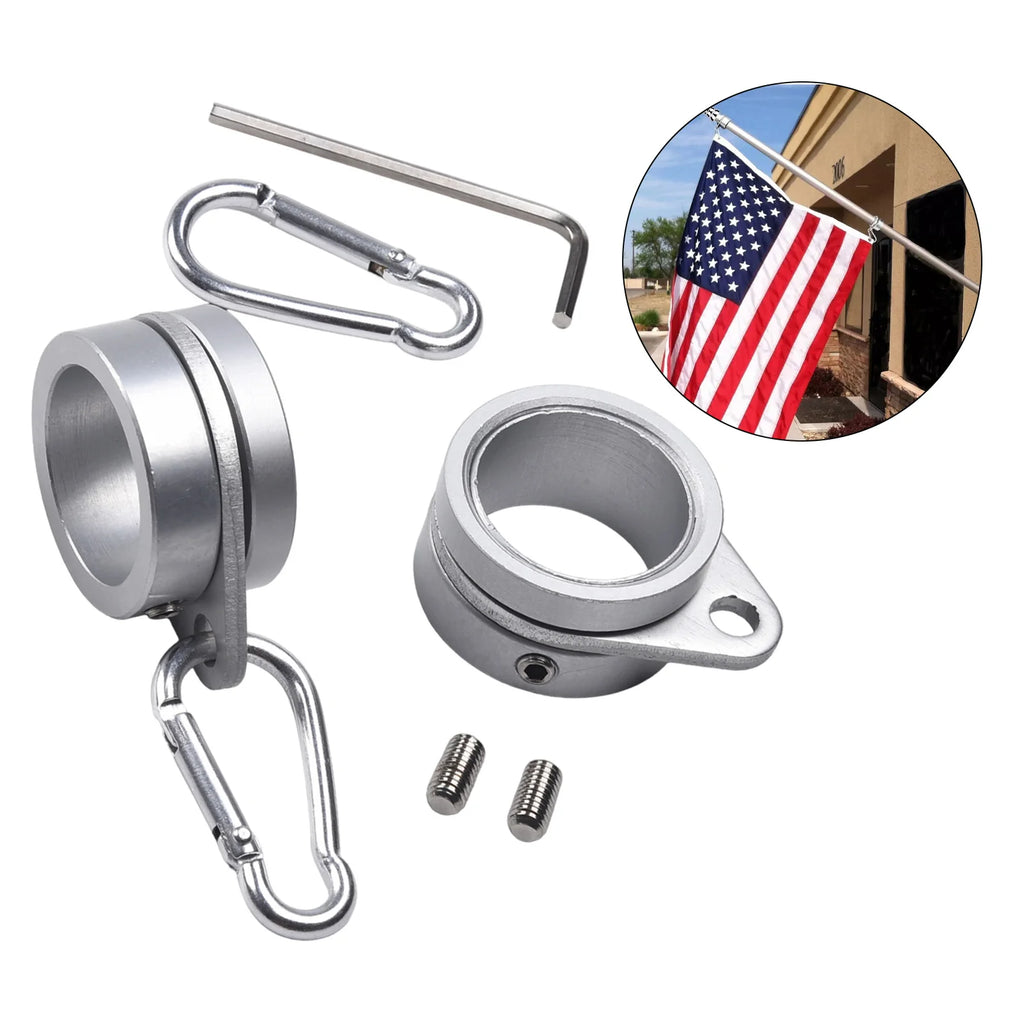 2pcs Aluminum Flag Pole Rings 360 Degree Rotating Flagpole Flag Mounting Rings With Carabiners AntiWrap For 0.75-1.02 Inches Qme