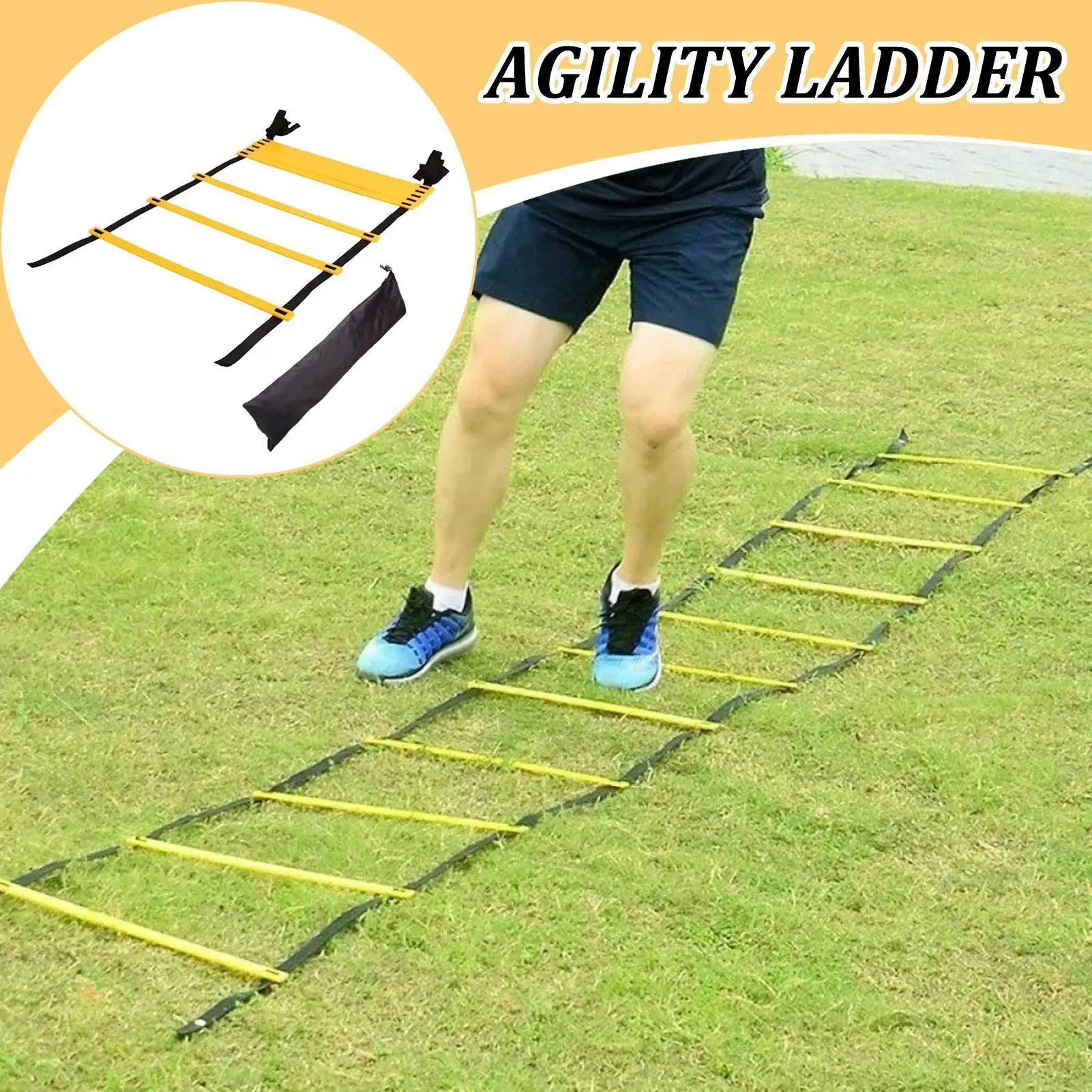 Soccer Ladder Fitness Ladder Agility Trainer Storage Bag Included Instant Set-up Exerciser for Sports Tennis Hockey Badminton Qme