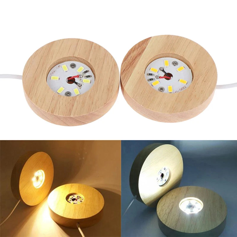 Wooden LED Light Dispaly Base Night Lamp Display Crystal Ball Wood Qme