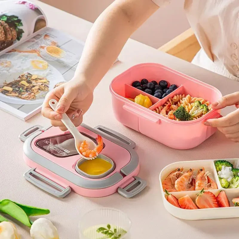 Portable Lunch Box Compartment Wheat Straw Bento Carrying Handle Qme