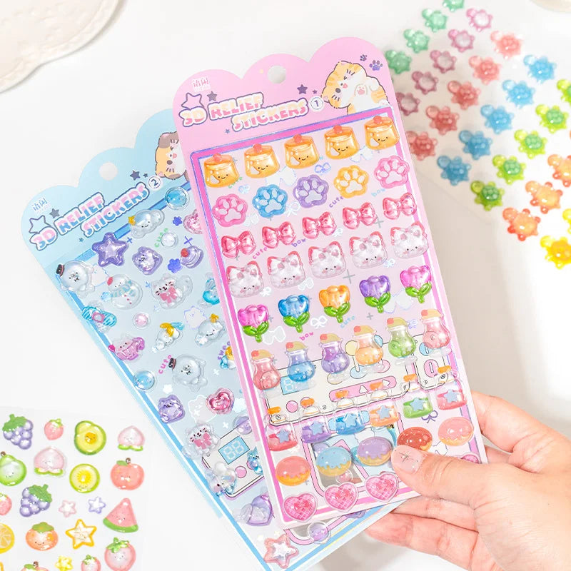 1 Sheet 3D Puffy Jelly Candy Stickers Wobble Sensory Game for DIY Crafts Scrapbooking Journal Laptop Decoration Qme
