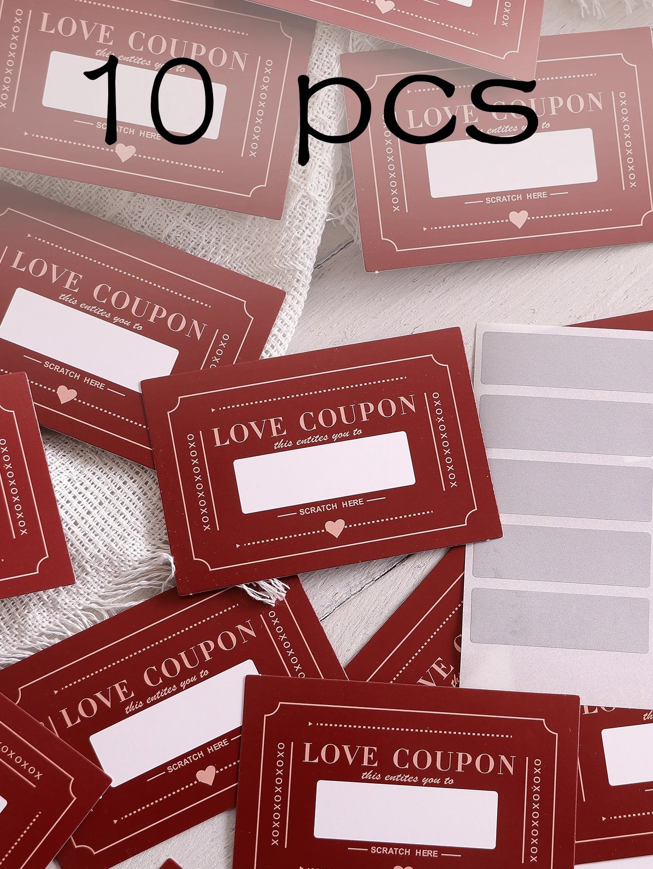 10Pcs/20Pcs Scratch-Off Love Coupons Couple Scratch Off Cards Valentine's Day Wedding Anniversary Creative Gifts Qme 10Pcs Red