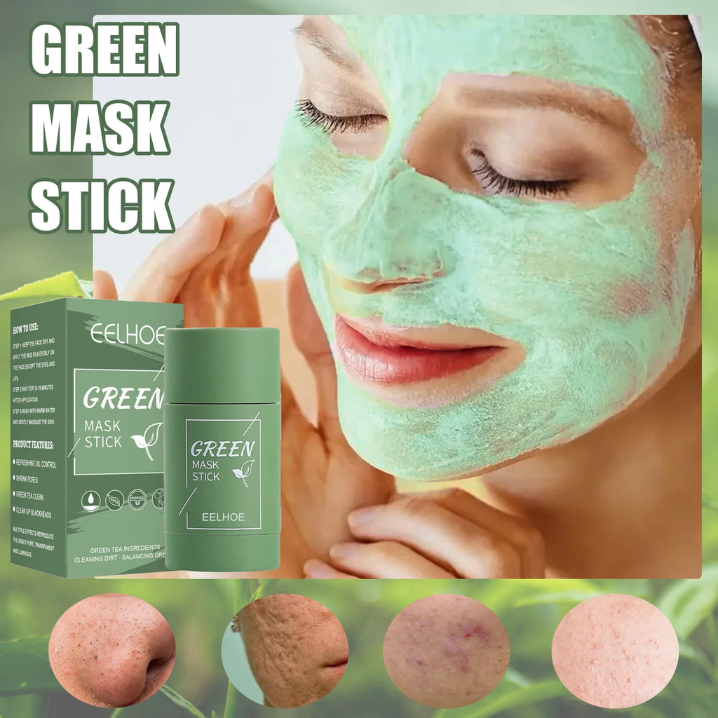 Green Tea Solid Mask Face Clean Mask Stick Shrink Pores Deep Cleans Acne Blackhead Remover Facial Cleansing Moisturizing Mask Qme